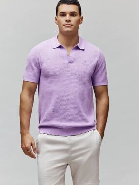 NWT Psycho Bunny Mens Devon Knit Polo Lavendula Purple Large $128